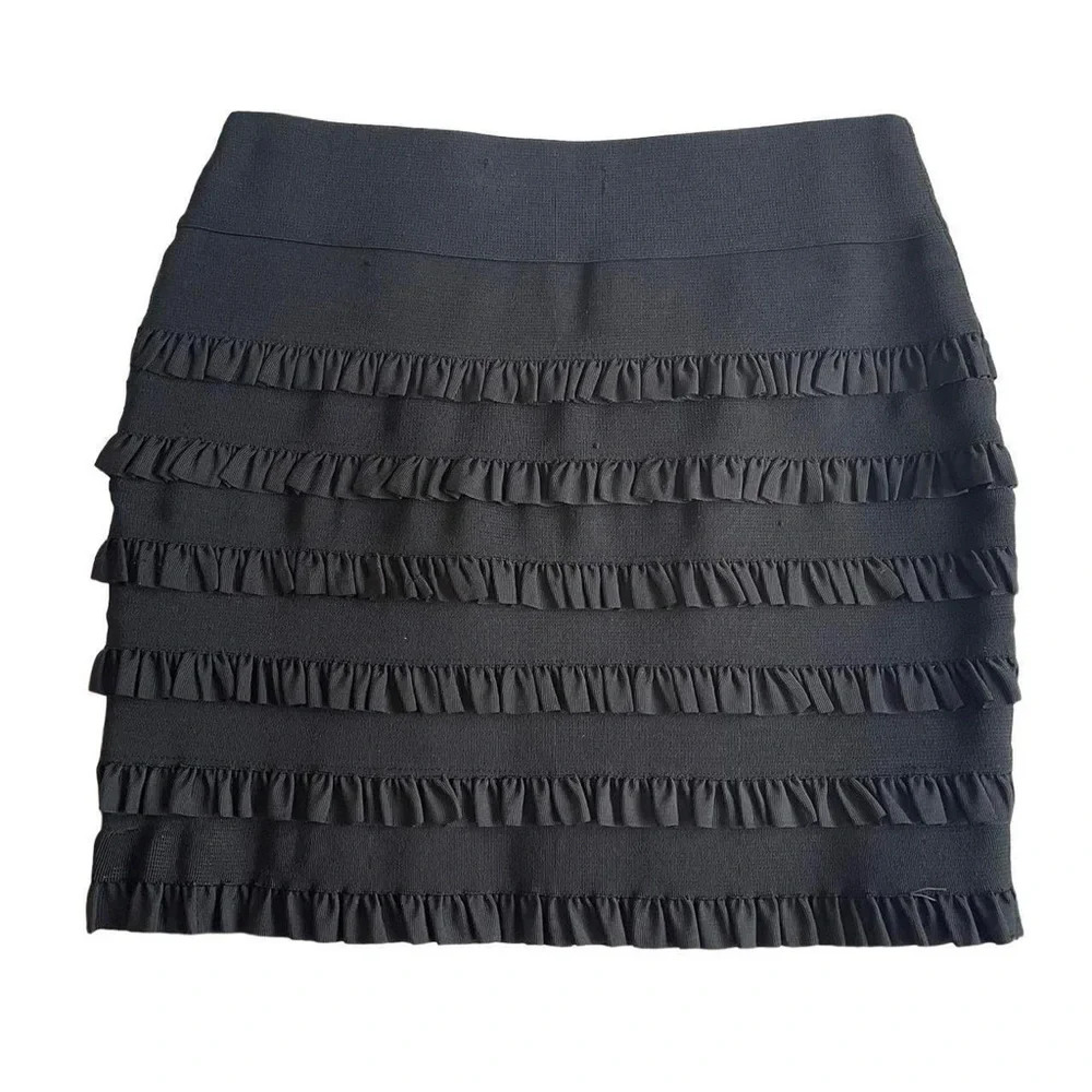 Black stretch bandage  mini‎ skirt with ruffles